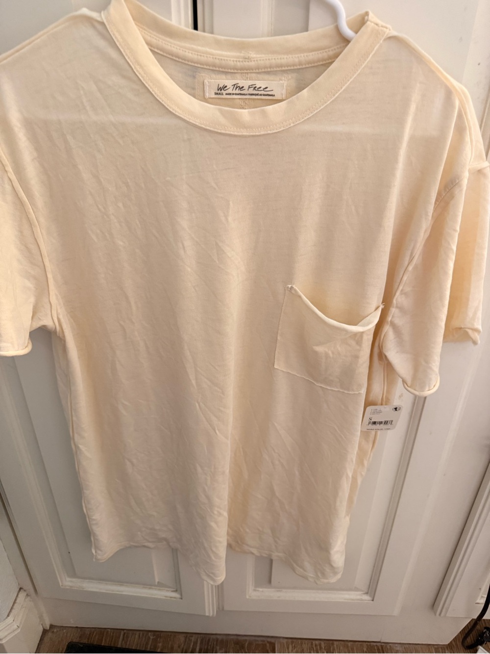 Free People Men's Cream Short Sleeve Pocket Tee